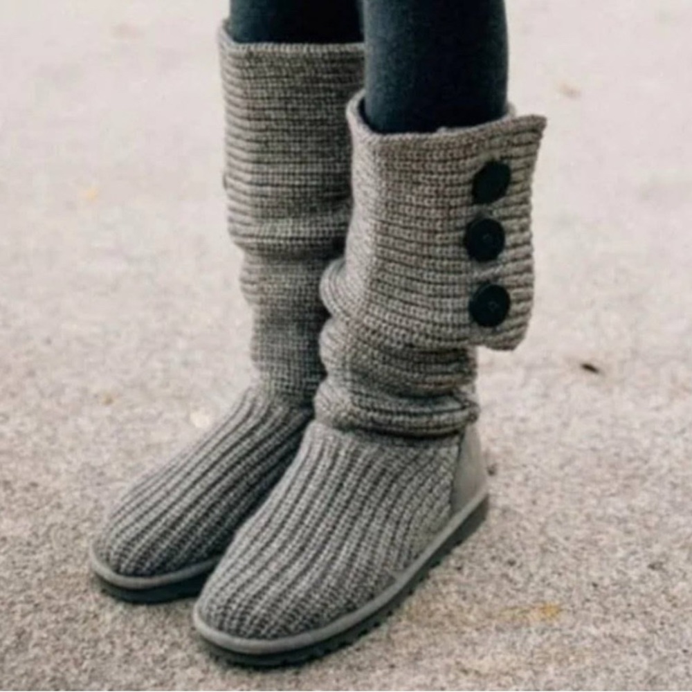 Gray Knit Button-Accent Ugg Women's Boots